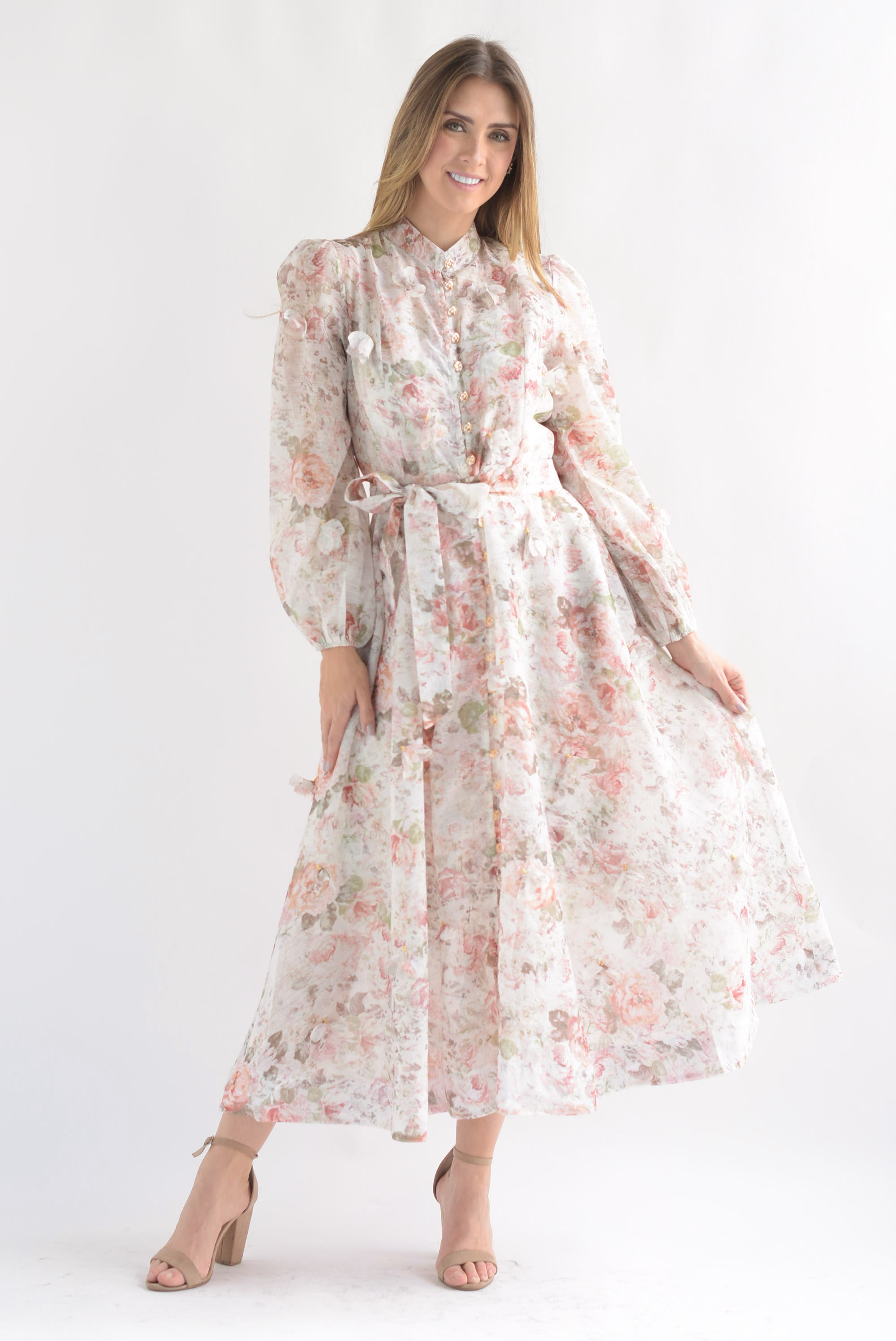 Vestido largo floral pétalos Ivory