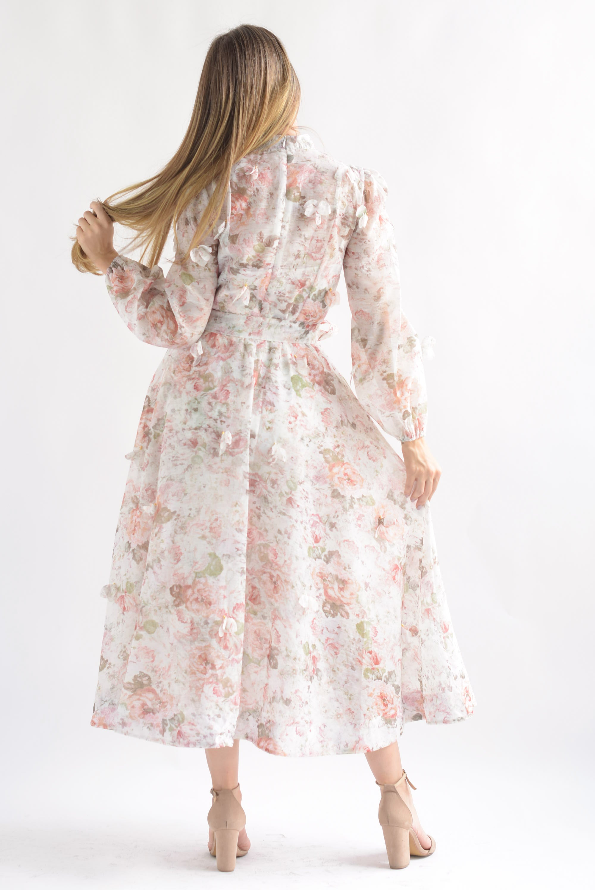 Vestido largo floral pétalos Ivory
