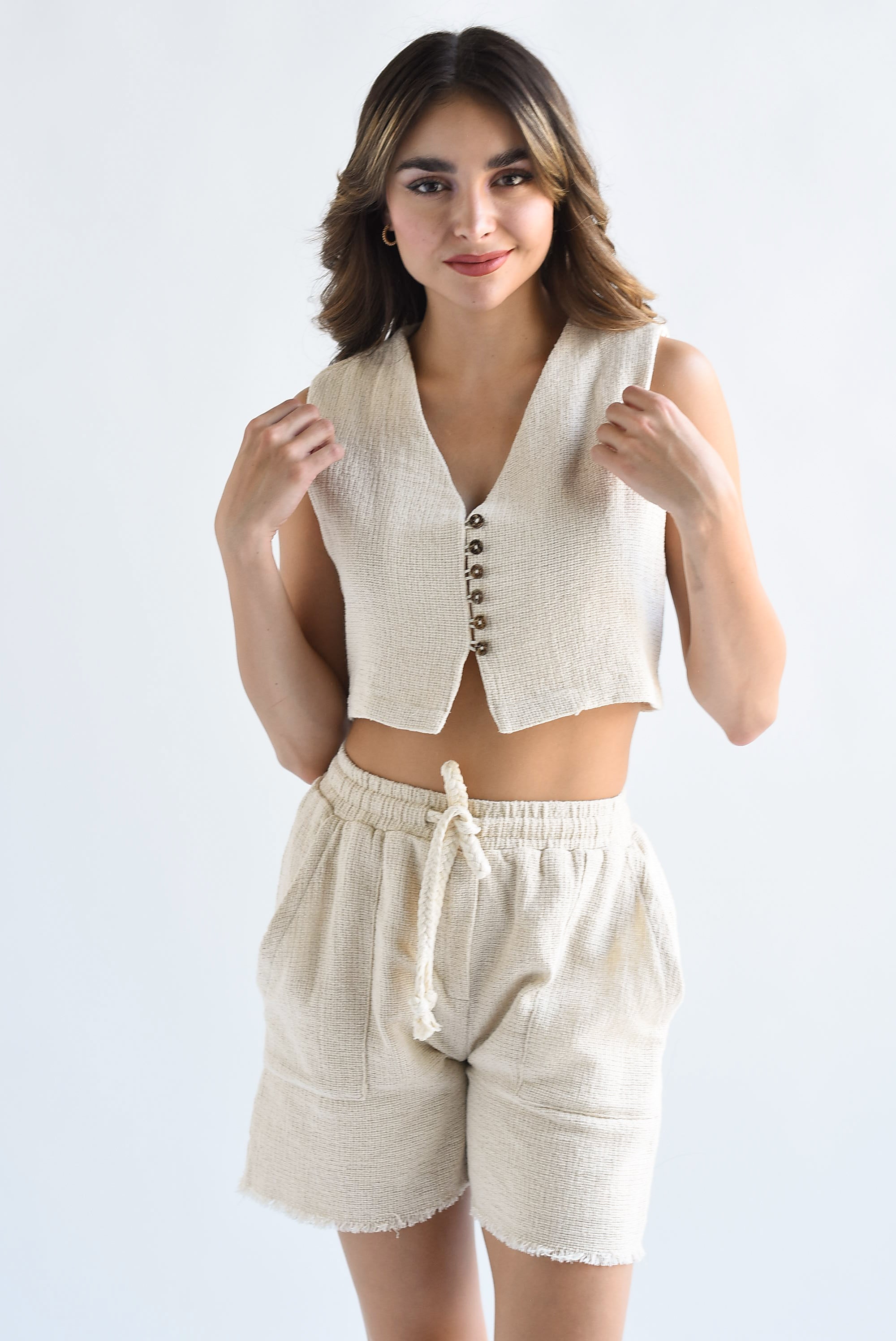 Set Short y Chaleco manta Crudo