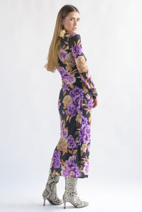 Fashion Styled Vestido mesh flores moradas Negro