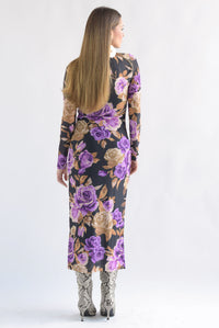 Fashion Styled Vestido mesh flores moradas Negro
