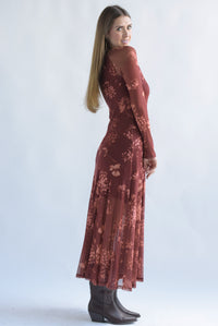 Fashion Styled Vestido mesh floral Marrón
