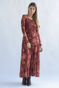 Fashion Styled Vestido mesh floral Marrón