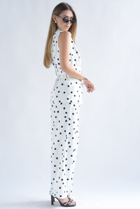 Fashion Styled Set Pantalón y Chaleco largo polka dots Blanco