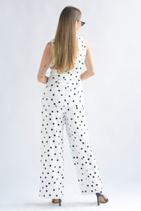 Fashion Styled Set Pantalón y Chaleco largo polka dots Blanco