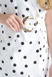 Fashion Styled Set Pantalón y Chaleco largo polka dots Blanco