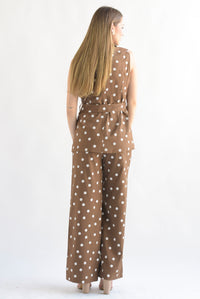 Fashion Styled Set Pantalón y Chaleco largo polka dots Café