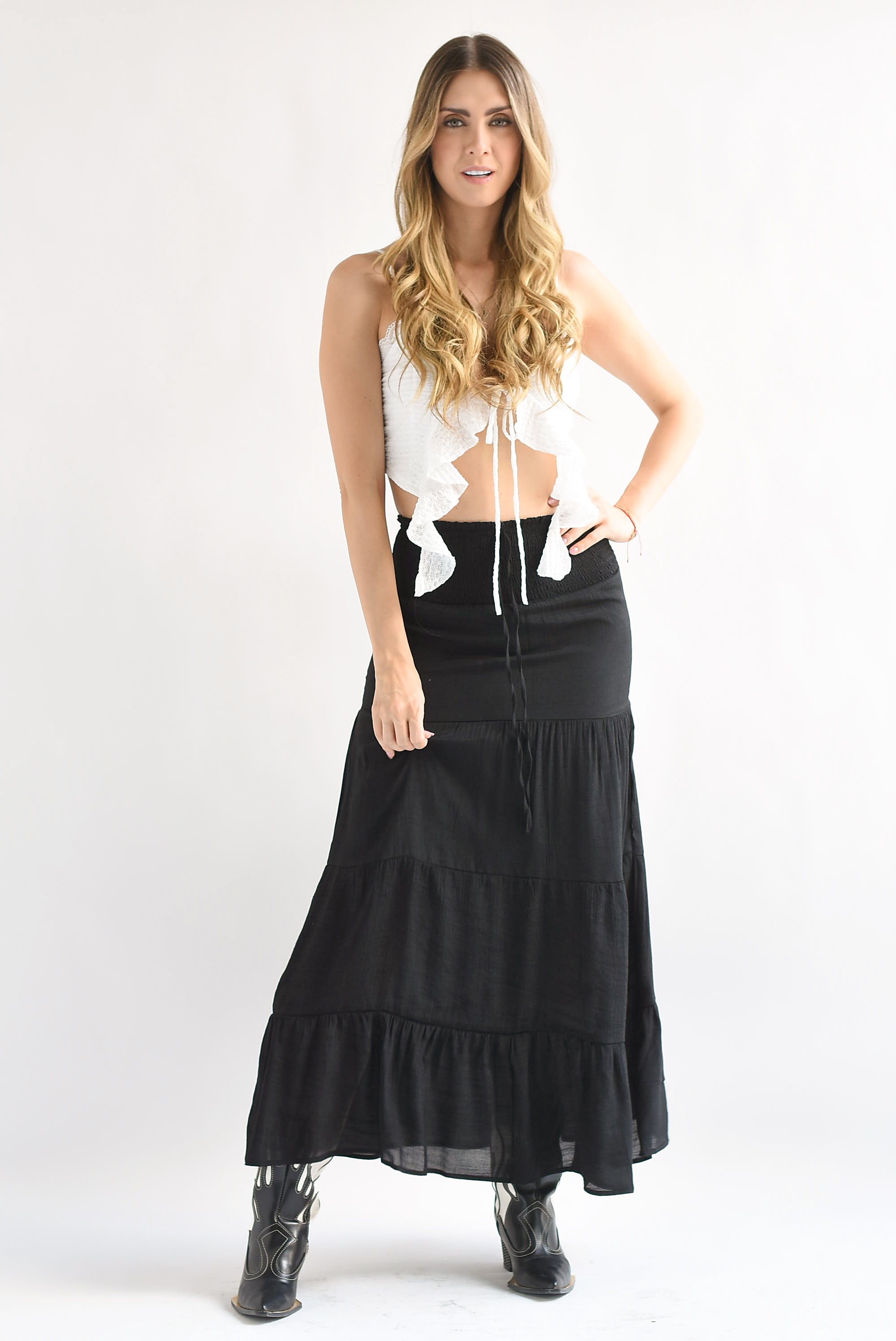 Falda larga olanes pretina elástica Negro