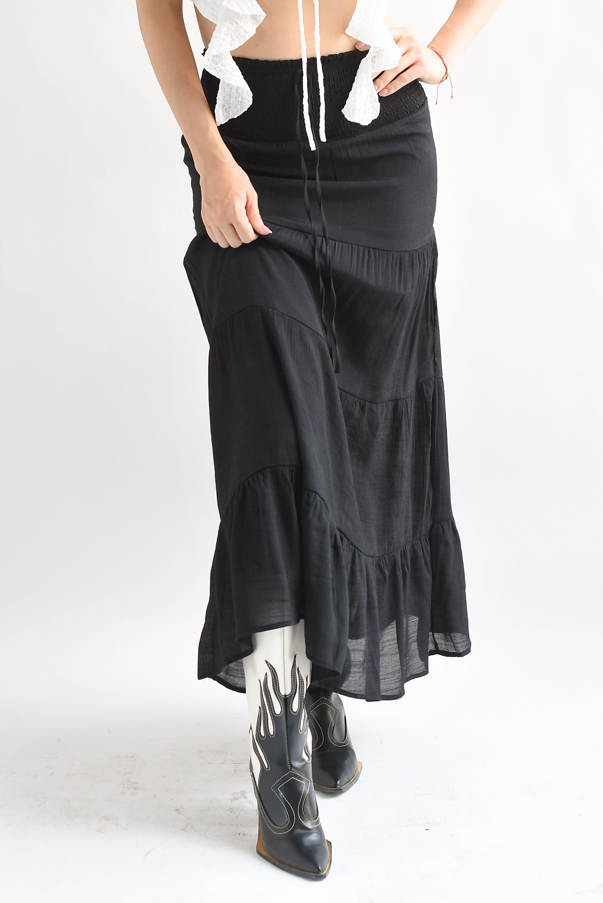 Falda larga olanes pretina elástica Negro