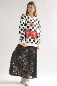 Fashion Styled Sudadera polka dots cerezas Blanco & Negro