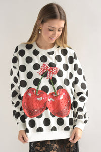 Fashion Styled Sudadera polka dots cerezas Blanco & Negro
