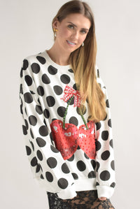 Fashion Styled Sudadera polka dots cerezas Blanco & Negro