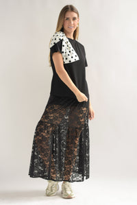Fashion Styled T-Shirt moño polka dots Negro