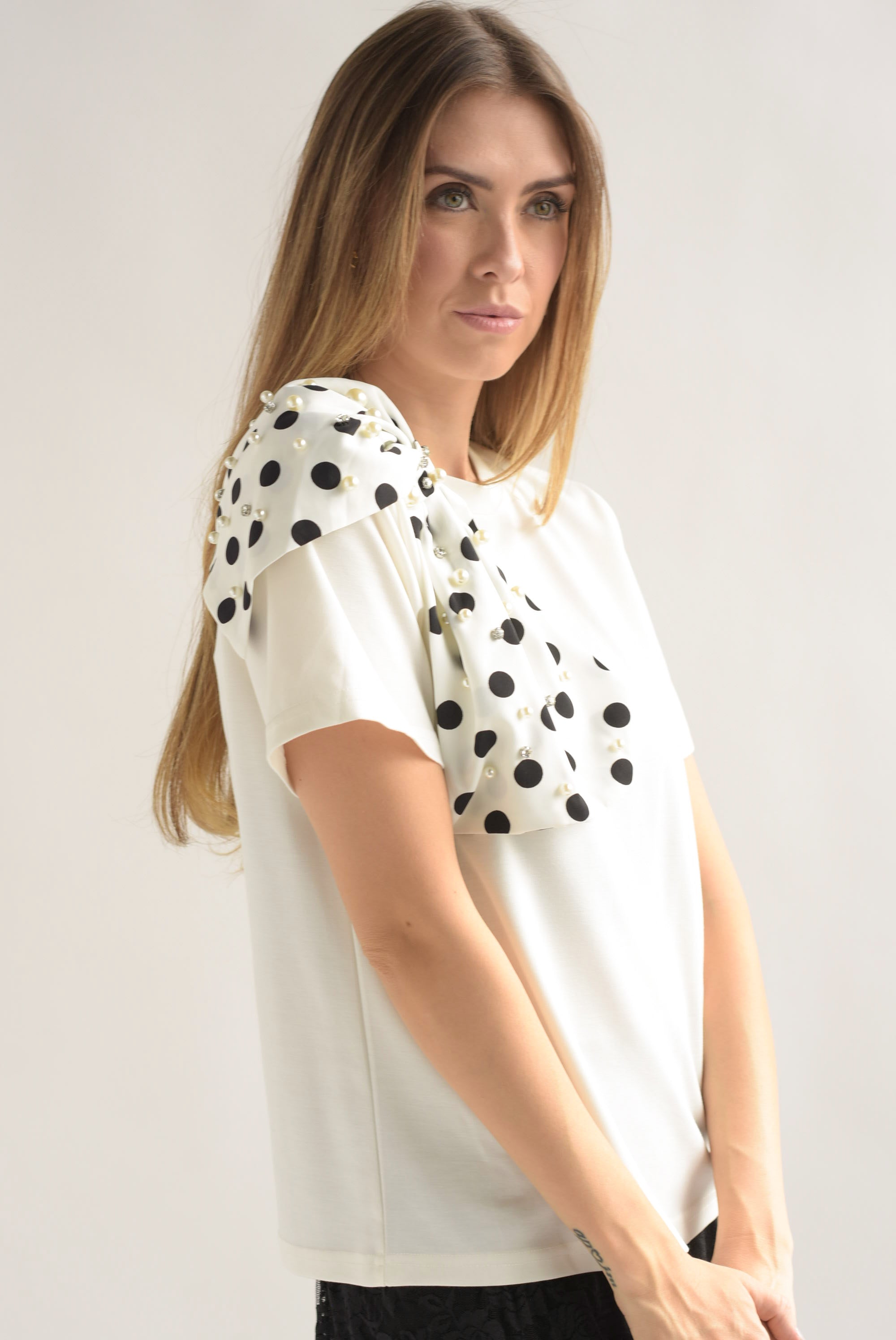 T-Shirt moño polka dots Blanco