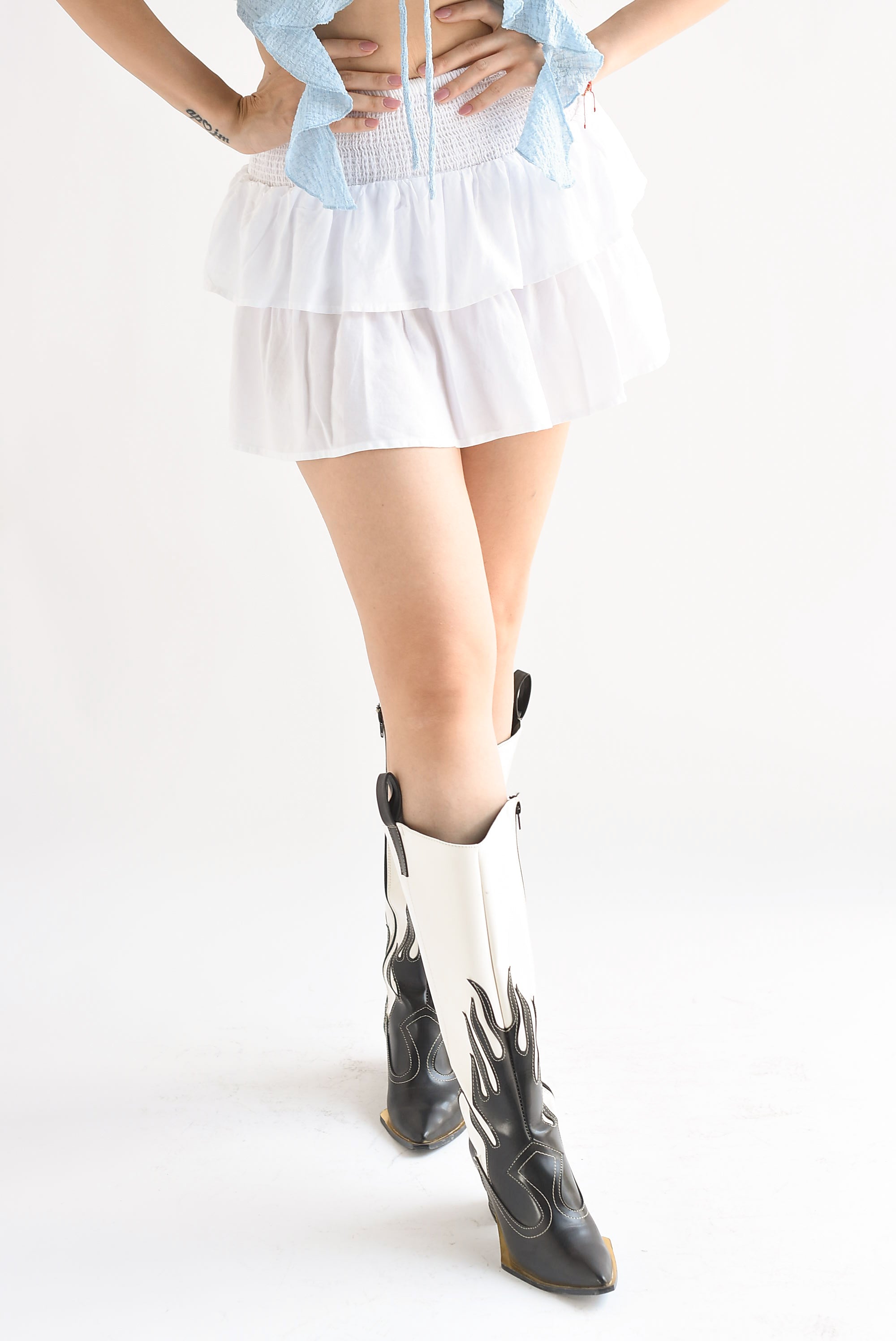 Falda mini olanes pretina elástica Blanco