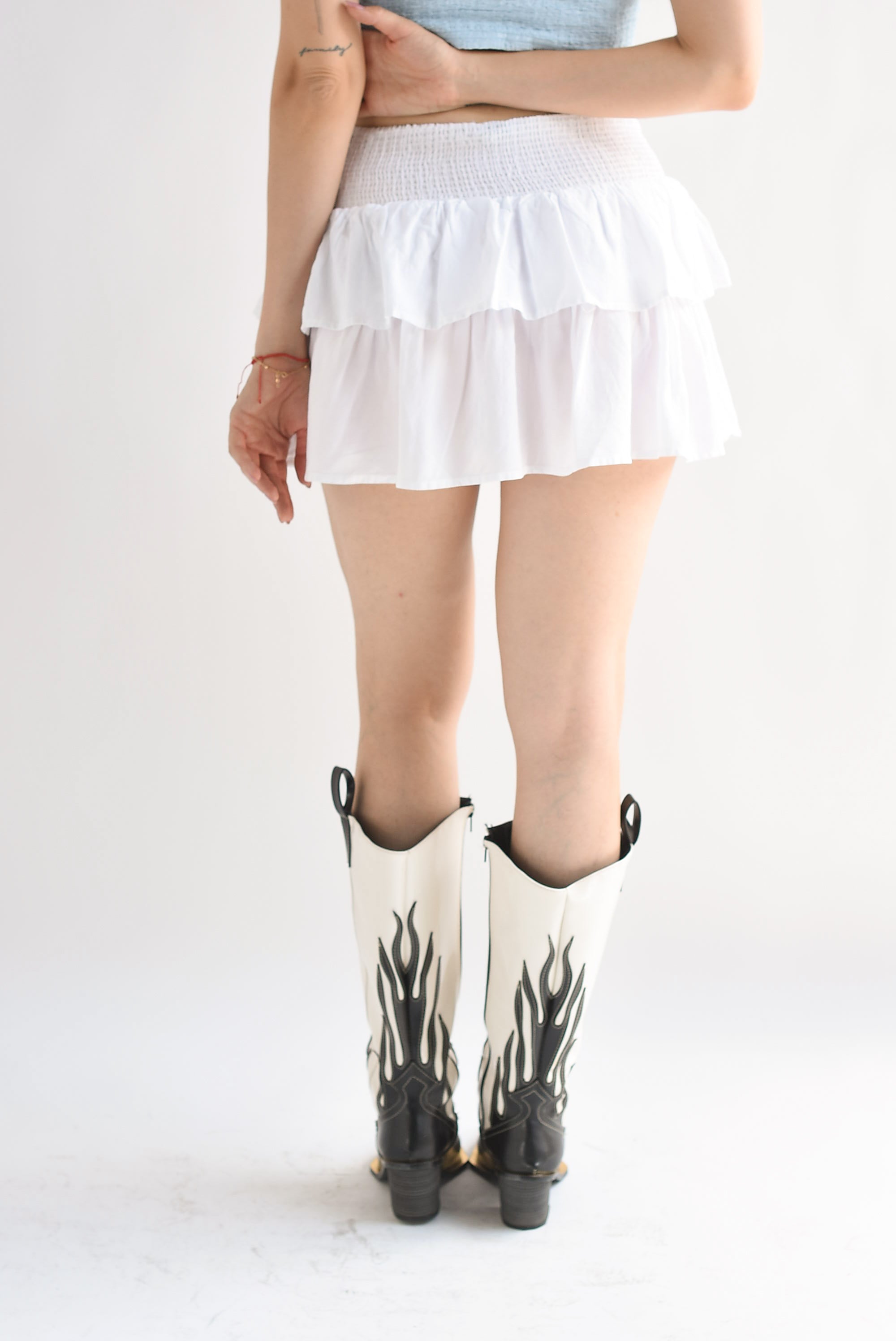 Falda mini olanes pretina elástica Blanco