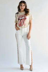 Fashion Styled Jeans cut-out brillos Blanco