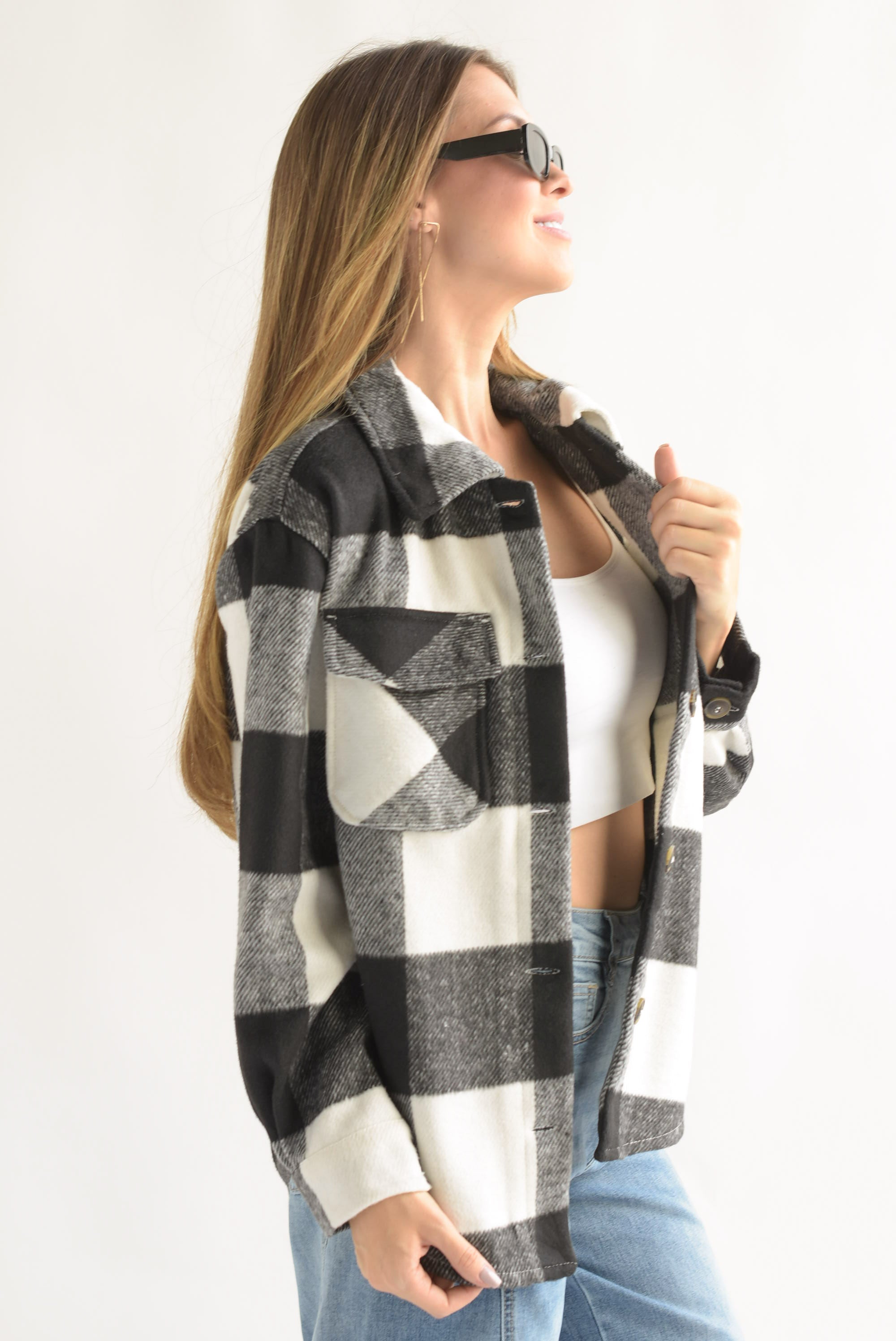 Shacket cuadros franela Negro