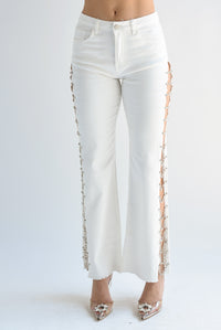 Fashion Styled Jeans cut-out brillos Blanco