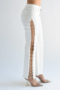 Fashion Styled Jeans cut-out brillos Blanco