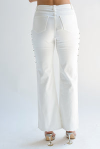 Fashion Styled Jeans cut-out brillos Blanco