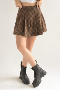 Fashion Styled Falda con short plisada tartán Espresso