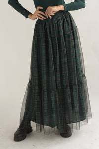 Fashion Styled Falda tulle tartán Verde Esmeralda