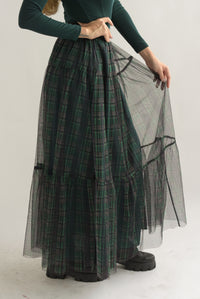 Fashion Styled Falda tulle tartán Verde Esmeralda
