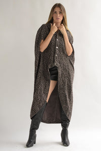Fashion Styled Capa Denim asimétrica leopardo Chocolate