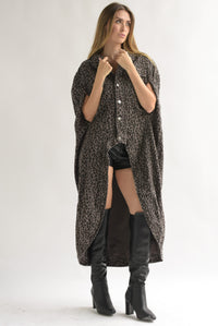 Fashion Styled Capa Denim asimétrica leopardo Chocolate