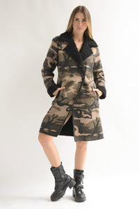 Fashion Styled Abrigo camuflaje borrego Café