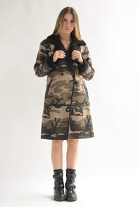 Fashion Styled Abrigo camuflaje borrego Café
