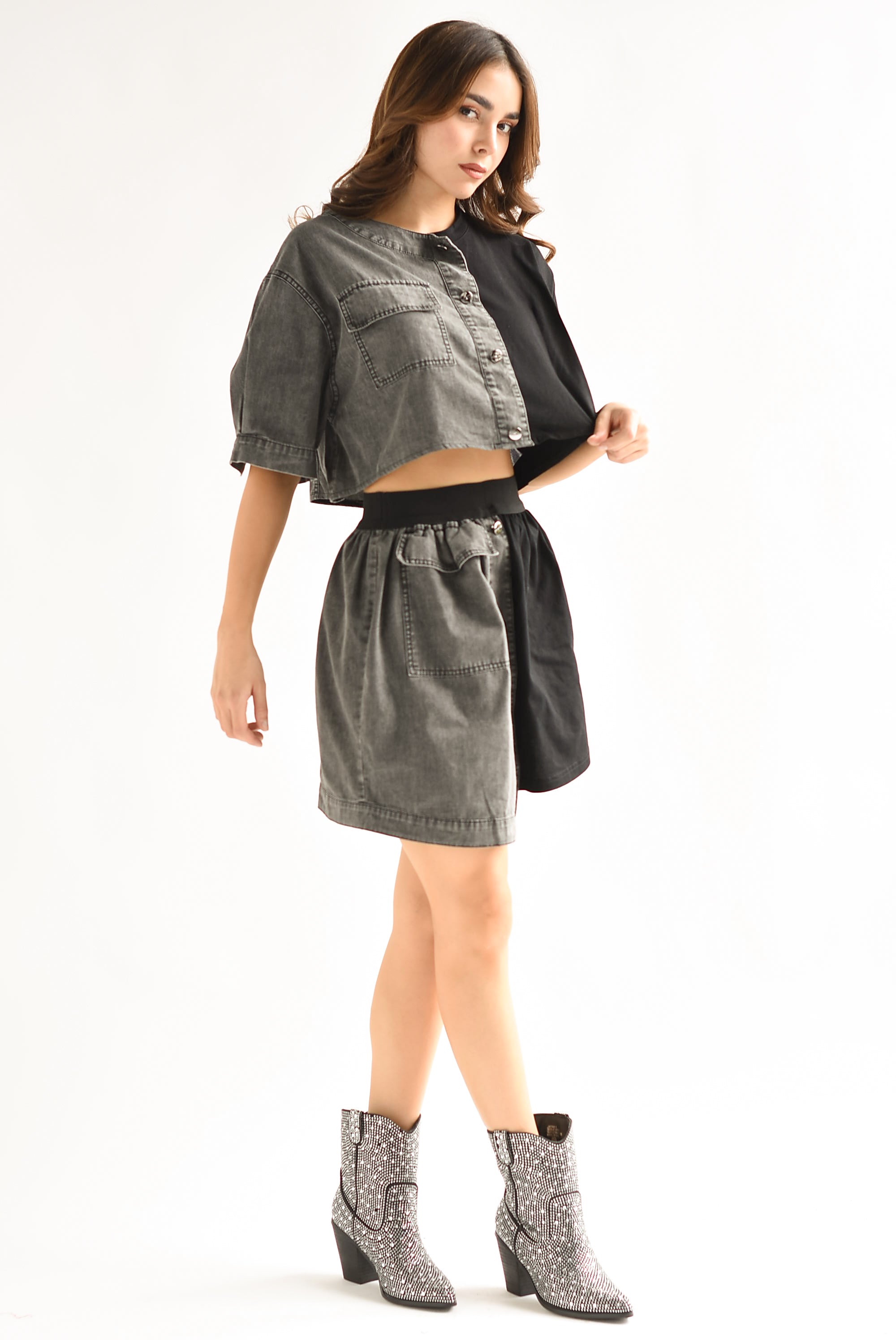 Set Falda y Blusa bitono Denim Negro