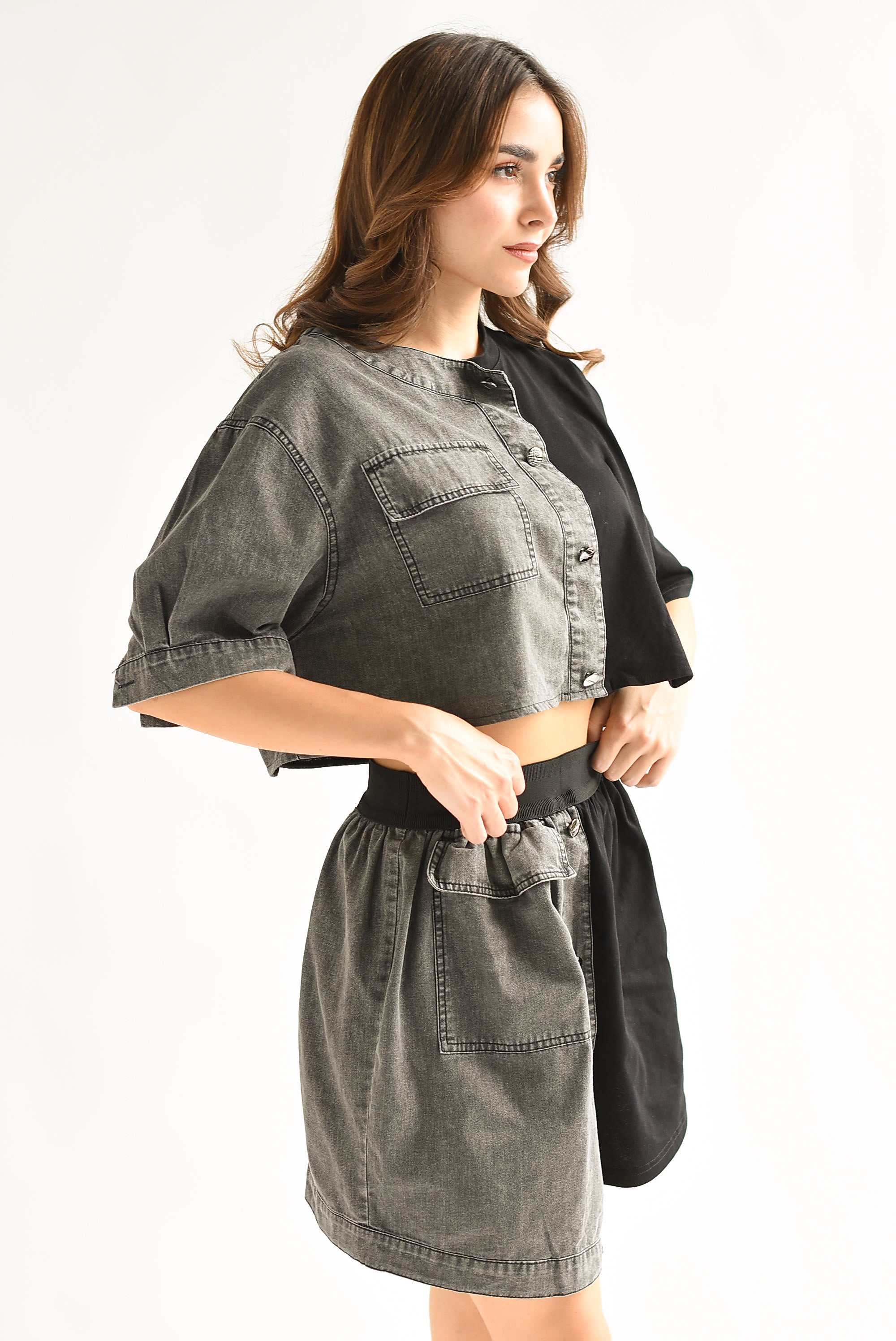 Set Falda y Blusa bitono Denim Negro
