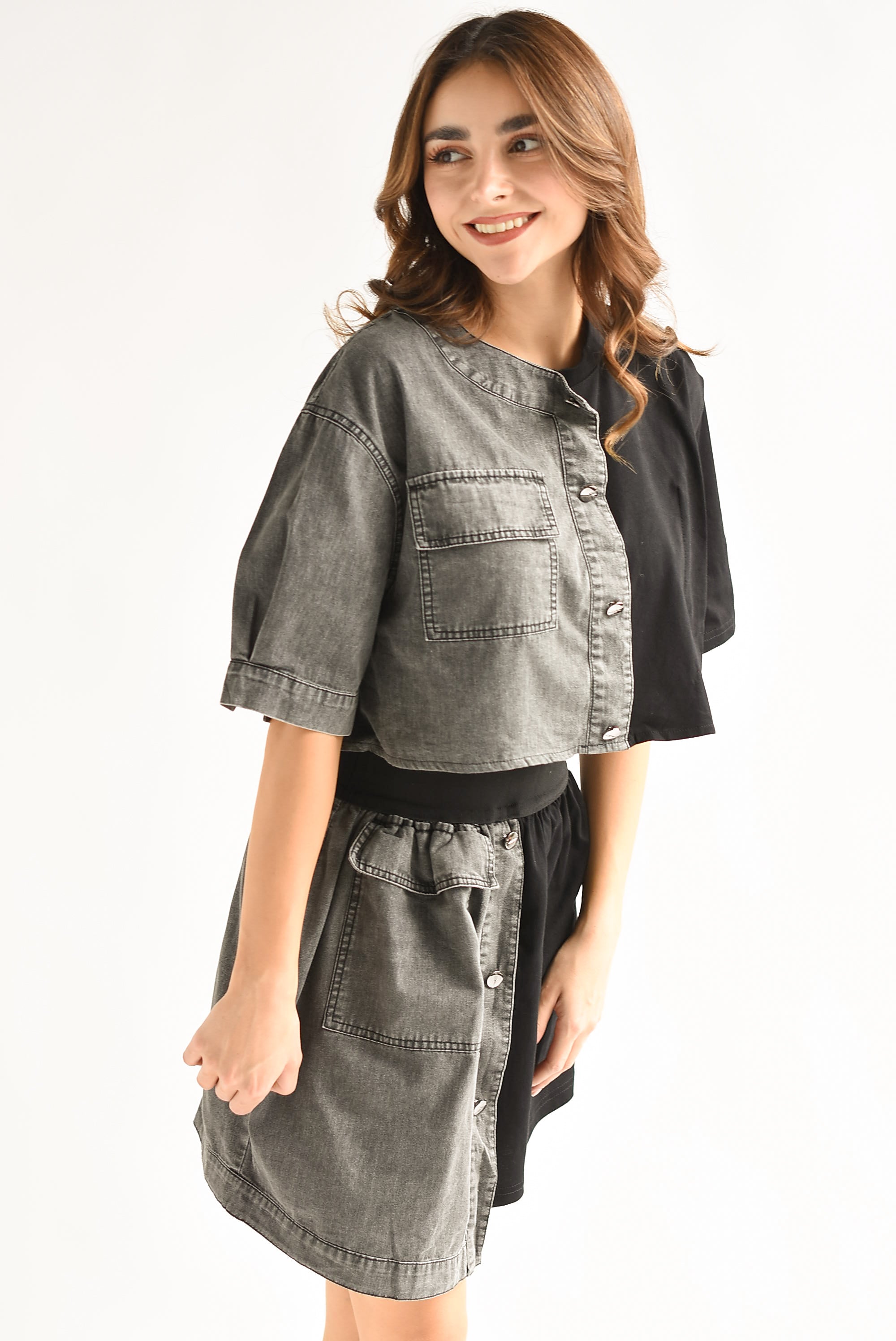 Set Falda y Blusa bitono Denim Negro