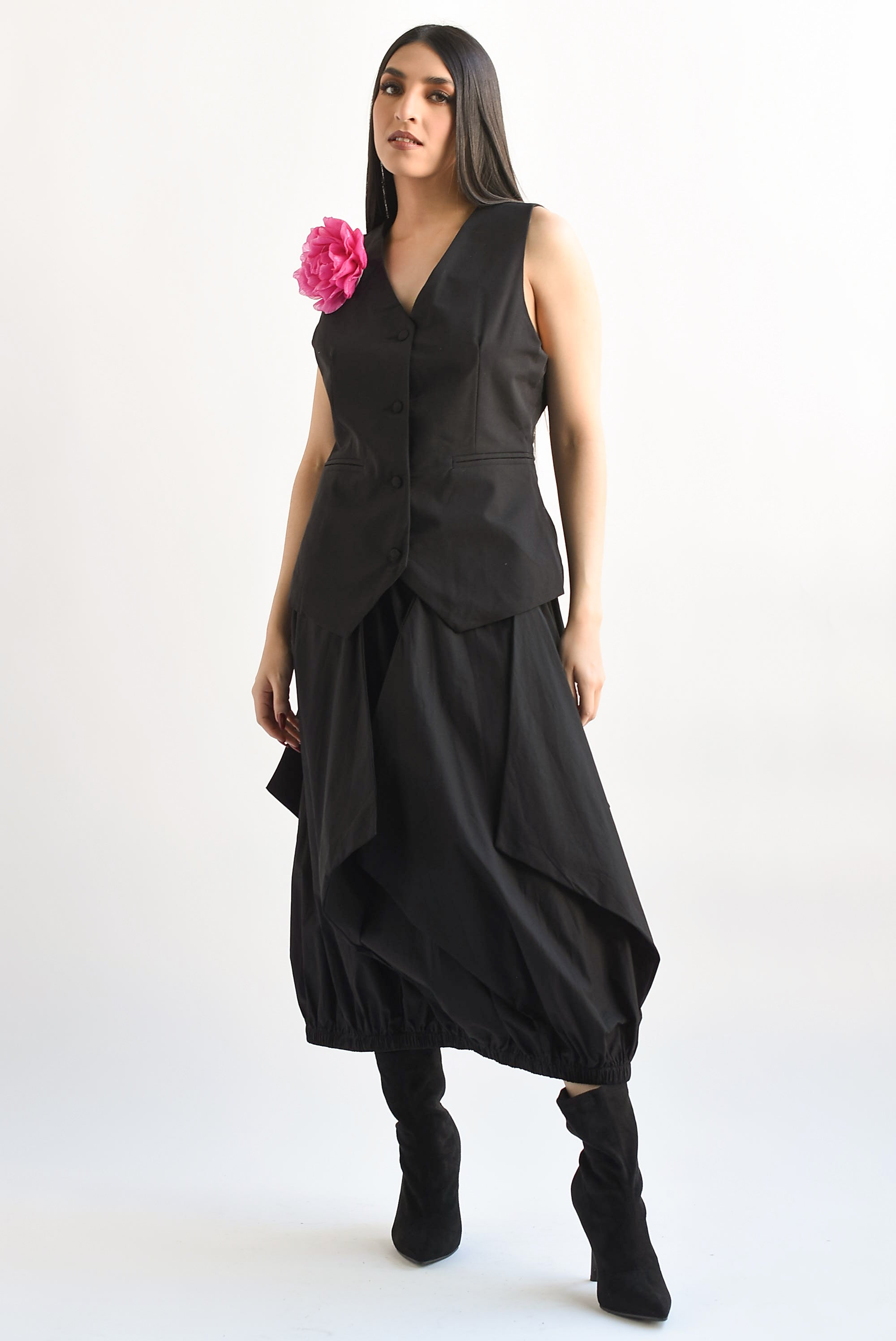 Chaleco sastre letras flor Negro