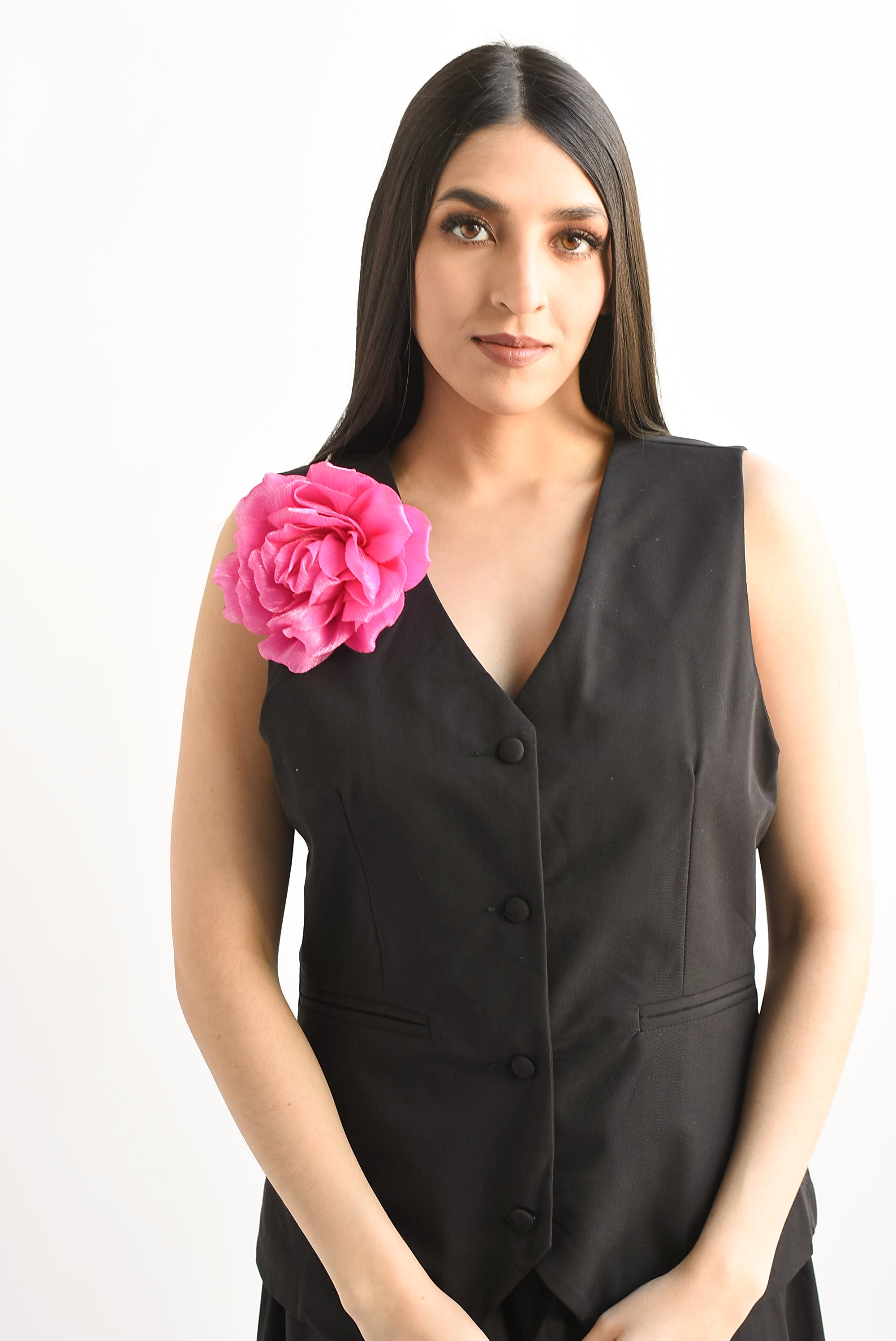 Chaleco sastre letras flor Negro