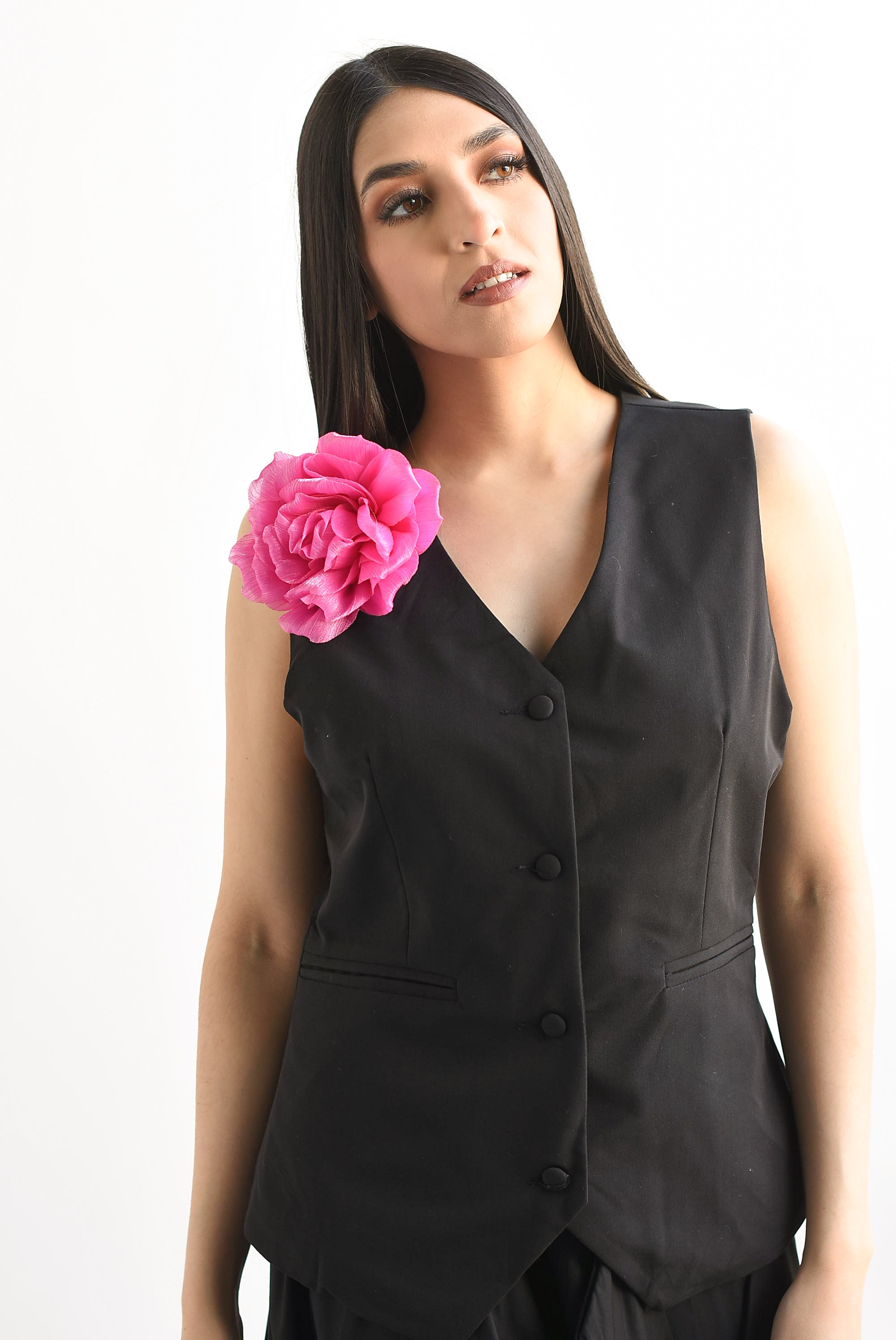 Chaleco sastre letras flor Negro
