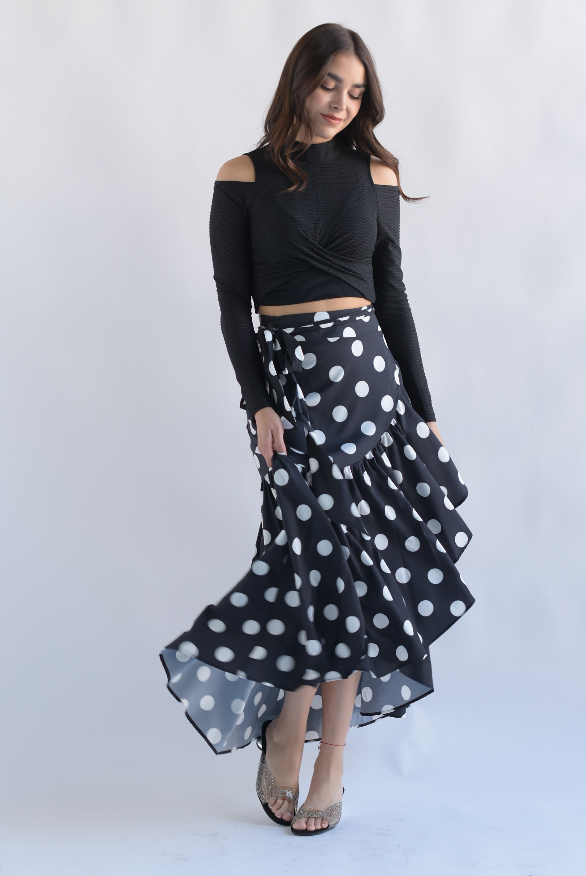 Falda envolvente polka dots Negro