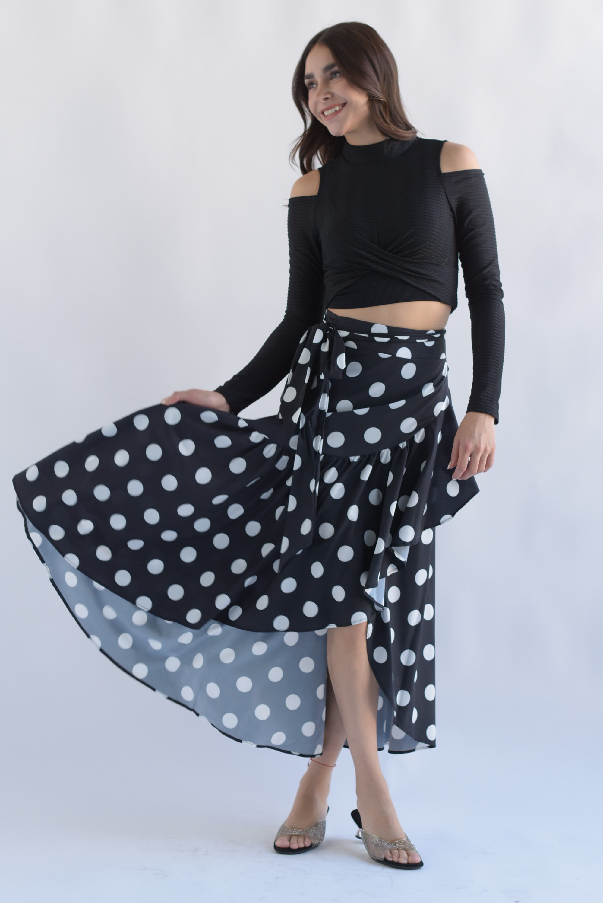 Falda envolvente polka dots Negro