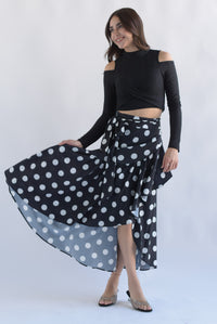 Fashion Styled Falda envolvente polka dots Negro