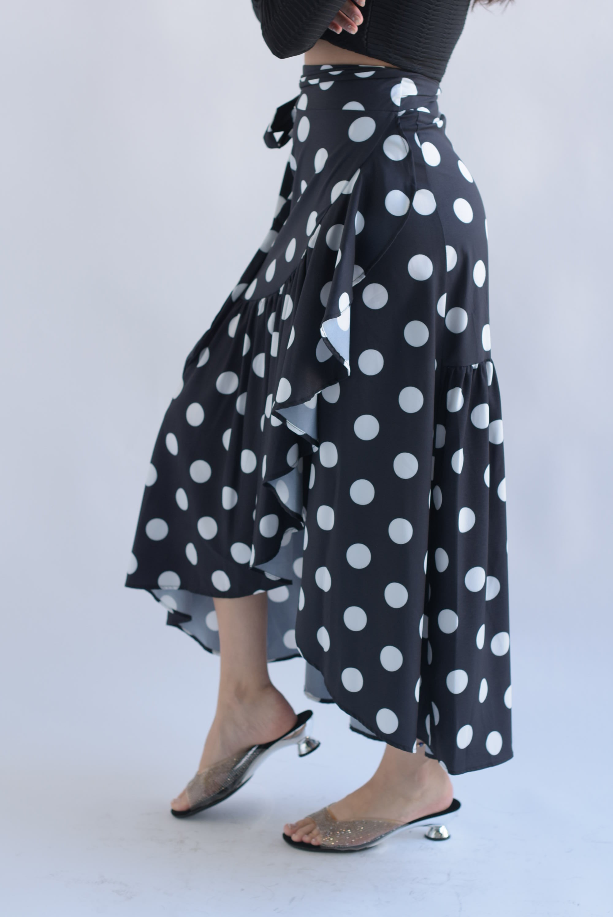 Falda envolvente polka dots Negro