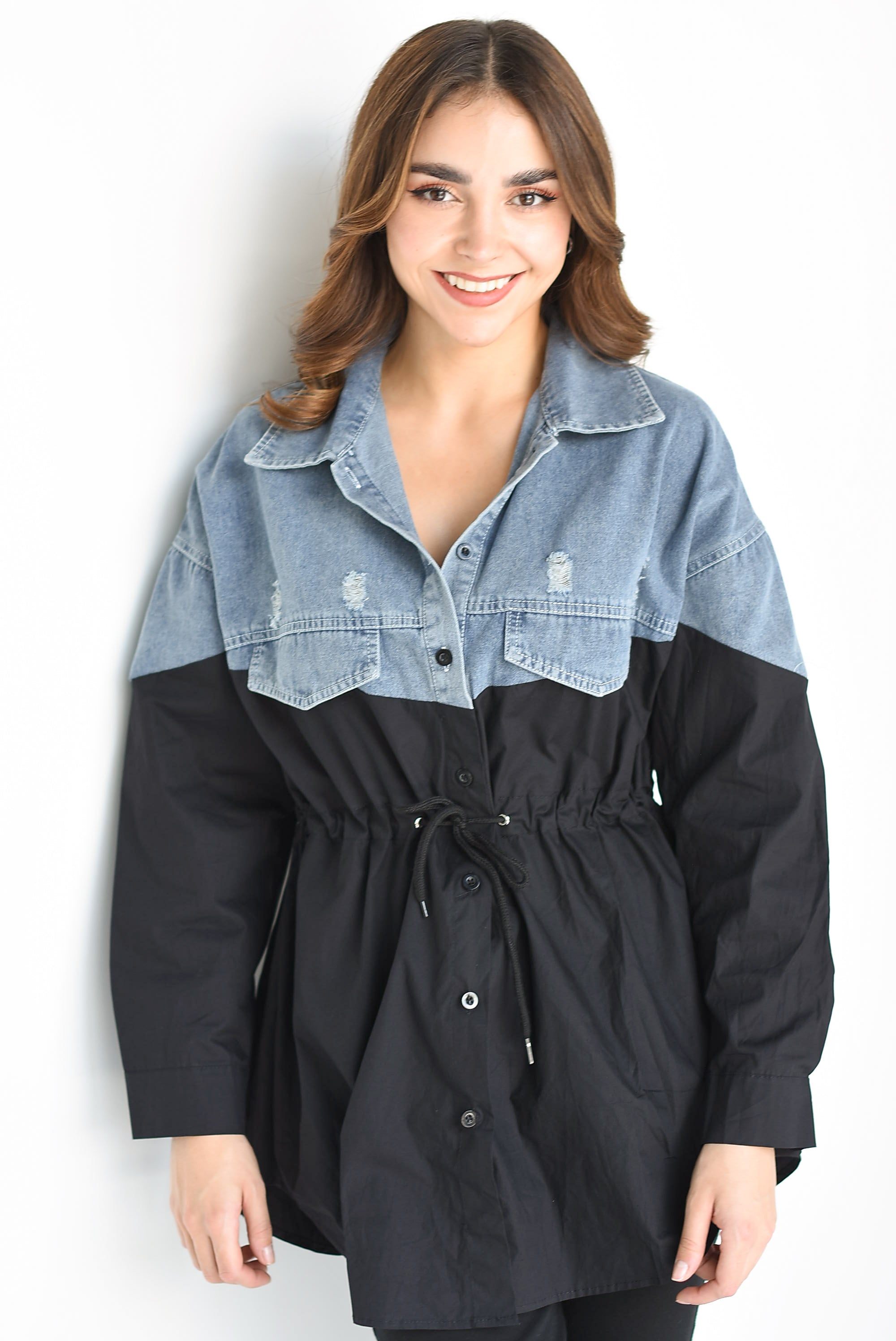 Shacket  larga bitono Denim con Negro