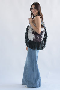 Fashion Styled Bolso boho flecos cow Negro