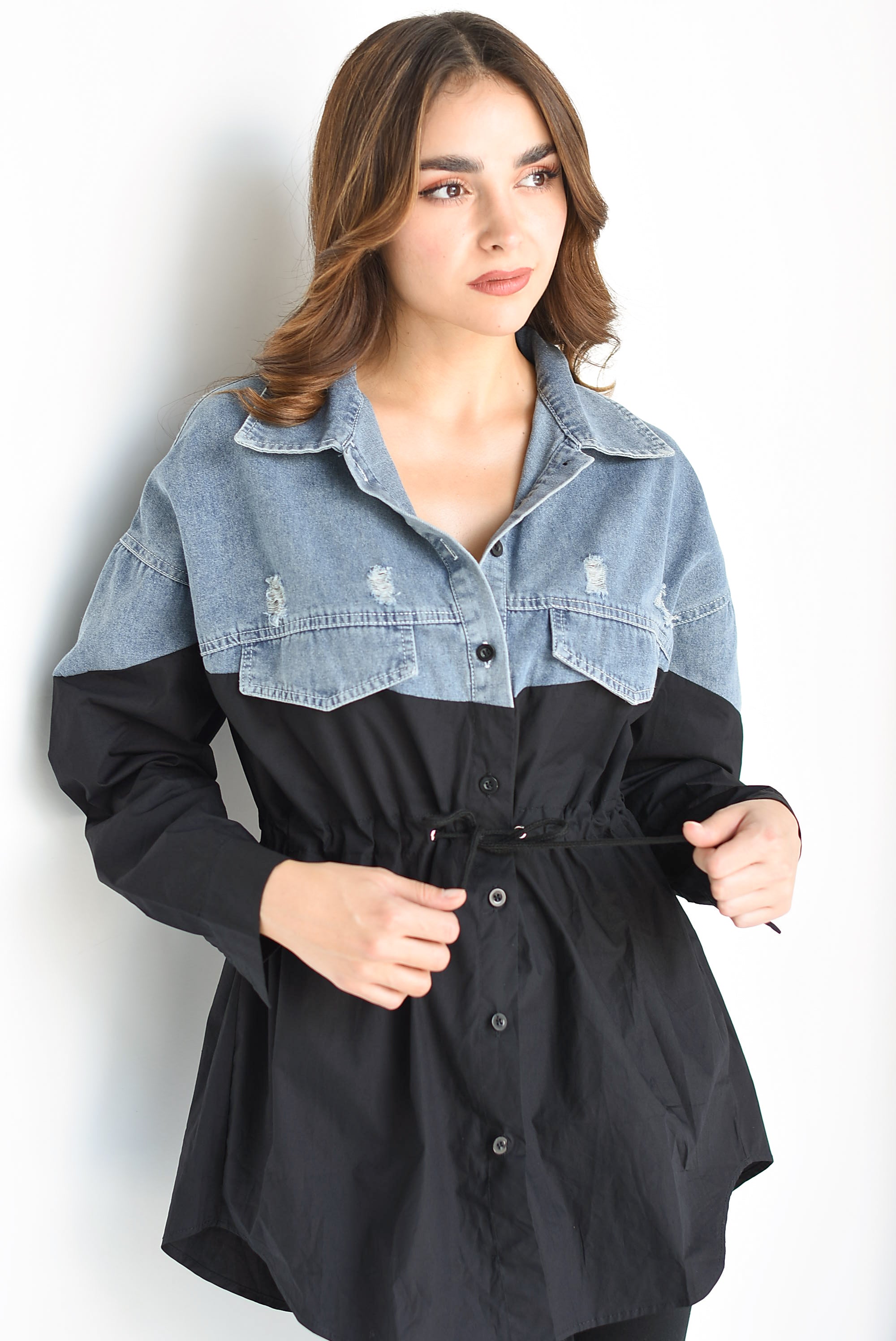 Shacket  larga bitono Denim con Negro