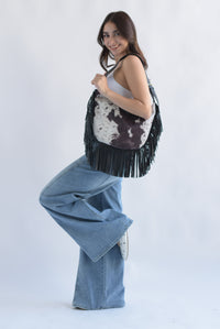 Fashion Styled Bolso boho flecos cow Negro