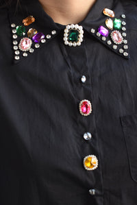 Fashion Styled Camisa cuello joyas multi Negro