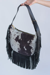 Fashion Styled Bolso boho flecos cow Negro