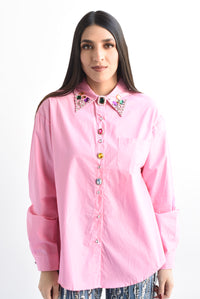 Fashion Styled Camisa cuello joyas multi Rosa