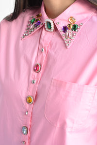 Fashion Styled Camisa cuello joyas multi Rosa